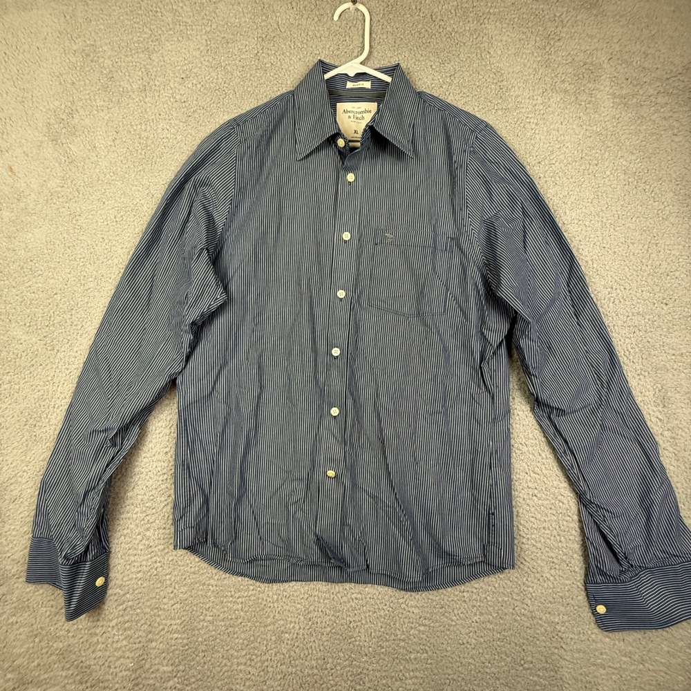 Abercrombie Fitch Mens XL‎ Blue White Stripe Muscle Fit Button Up Shirt